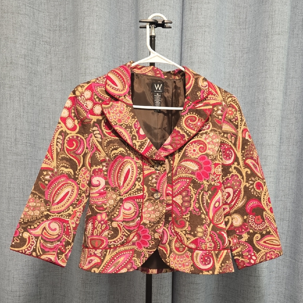 Women's Paisley Blazer By Work To Weekend‎ - Retro Hip Pink and Brown Paisley 10